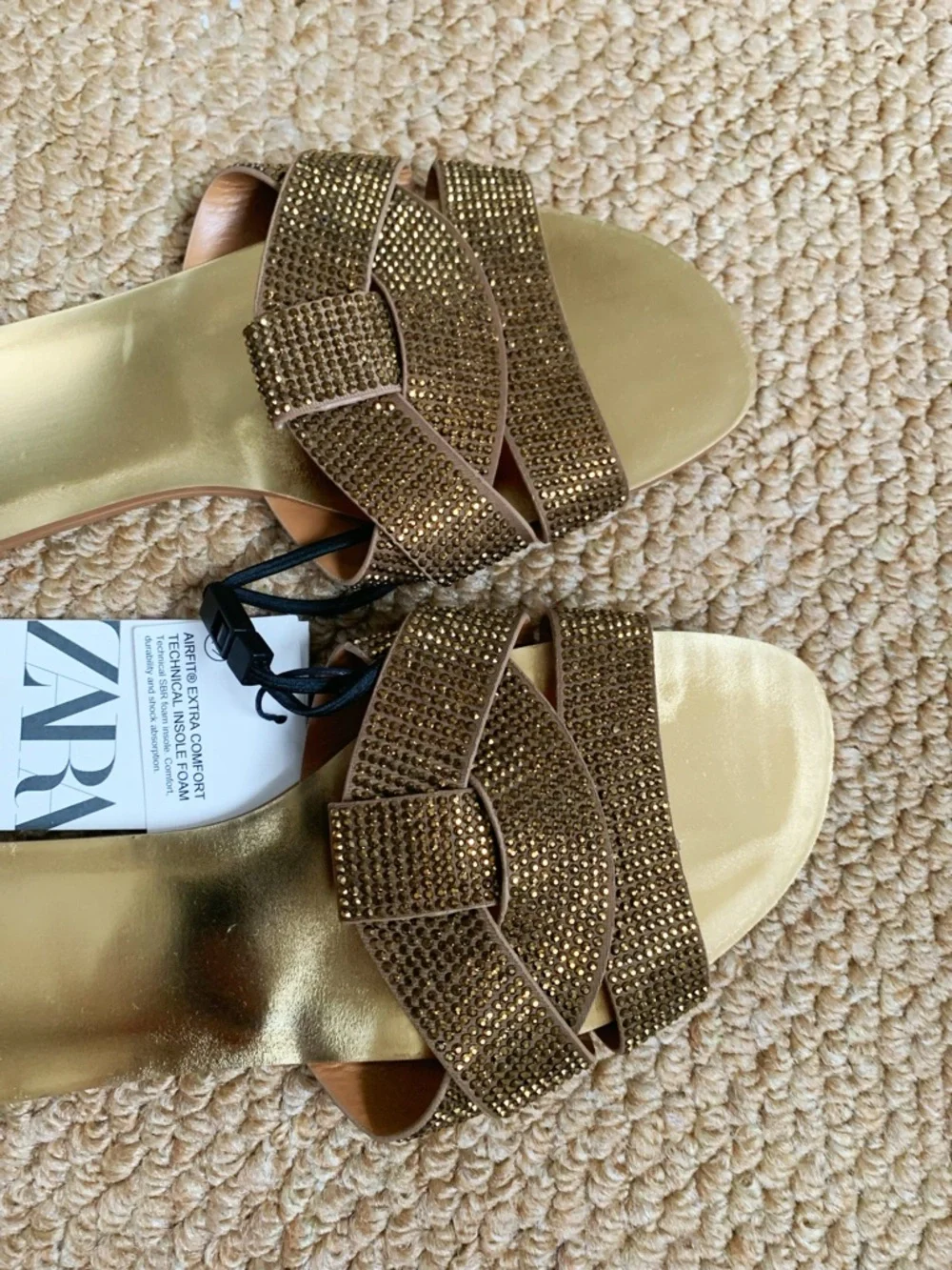 ZARA Gold Rhinestone Slide Sandals Size 35 NWT - Picture 4 of 6
